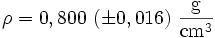 \rho = 0,800 (\pm 0,016) \frac{g}{cm^3}